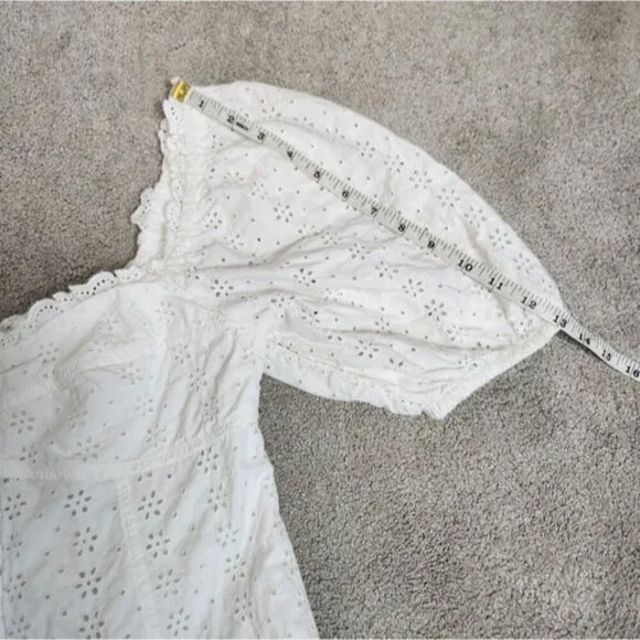 Gap White Peasant Eyelet Puff Sleeve Cotton Dress Size Small - Picture 10 of 15